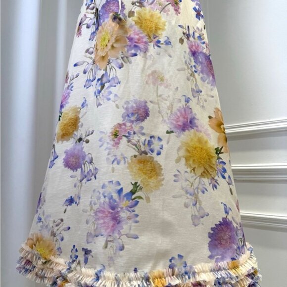 Zimmermann Luna Ruffle Midi Dress Cream Dahlia Floral Bustier A-Line Dress - Picture 9 of 9